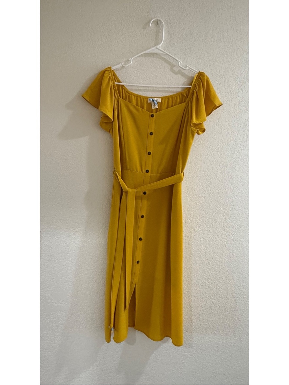 Monteau Mustard Button Midi Dress with Tie Waist